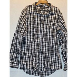 Banana Republic Mens Non-Iron Tailored Slim Fit Plaid Shirt Black White L16-16.5